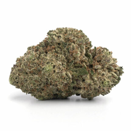 Close-up of Mimosa cannabis buds, featuring bright orange pistils and a frosty layer of trichomes.