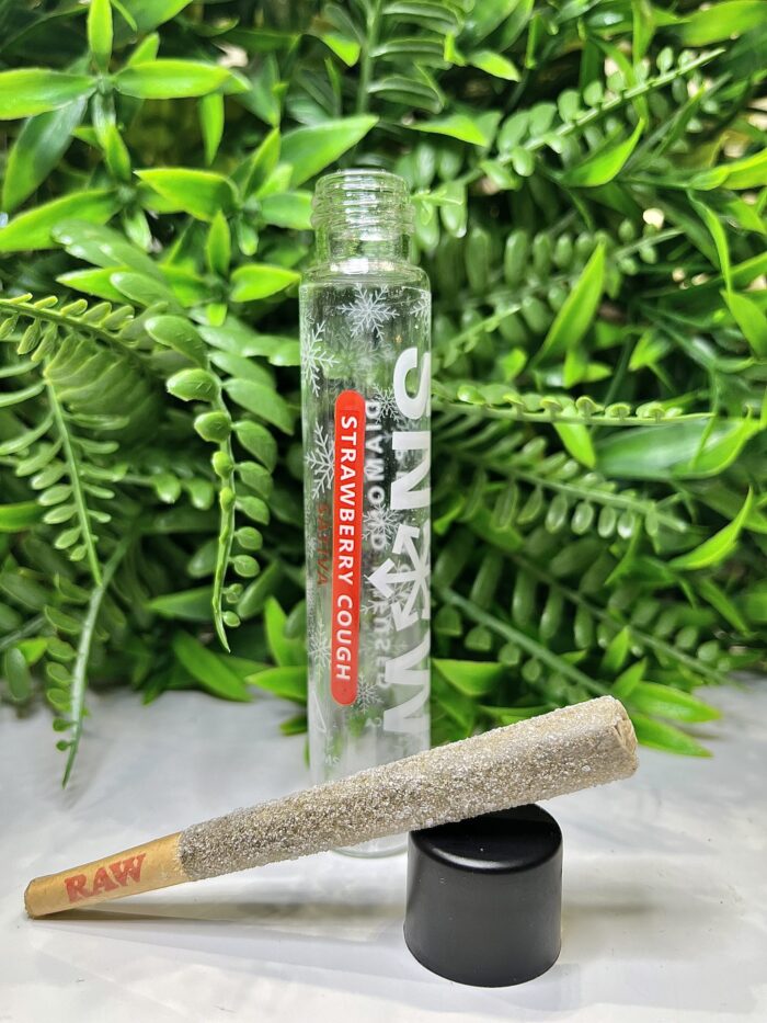 The Snow Brand Diamond Infused Pre-Roll Strawberry Cough by Monster of Terps – Premium cannabis with Liquid Diamonds for a smooth, flavorful smoke