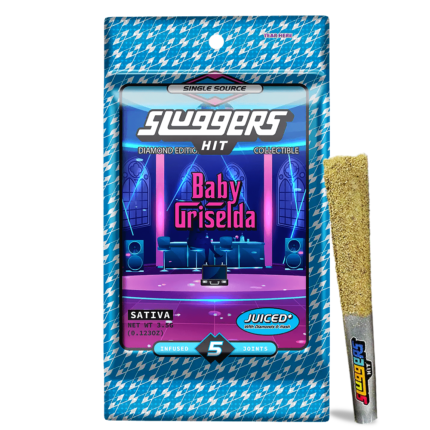 Sluggers Hit Juiced 5-Pack Baby Griselda pre-rolls by Monster of Terps in metallic tin packaging